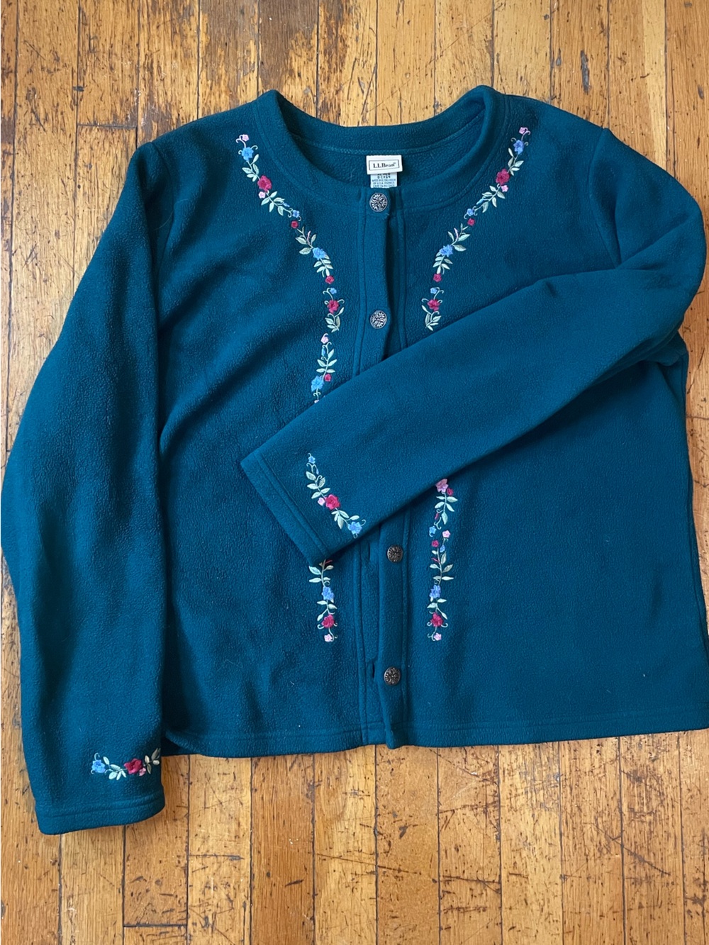 Vintage Emerald Lands End Cardigan Jacket with Floral Design